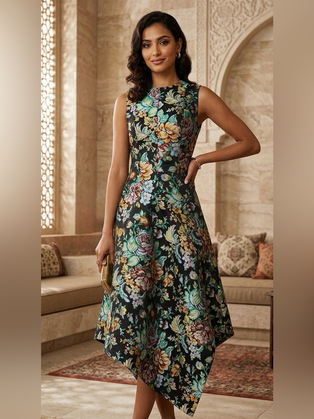Marques' Almeida Brocade Sleeveless DENIM Dress Assymetric Hem size L(8) NWT